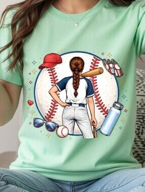 Gildan Mint Green Short Sleeve Tee with Baseball Player Graphic